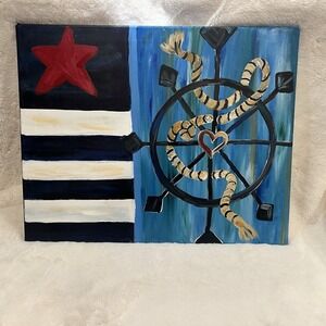 Original‎ Acrylic Painting Nautical On Stretched Canvas Not Signed 20" X 16"
